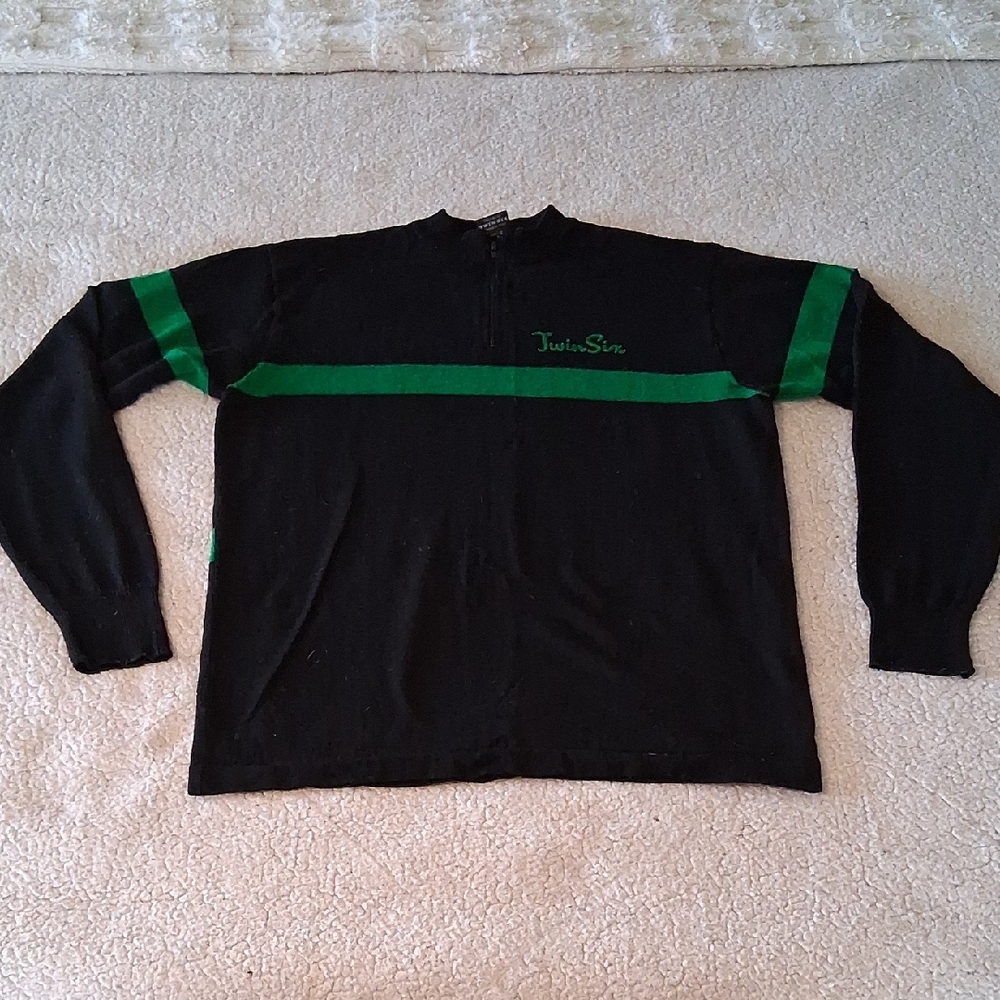 Twin Six Merino Wool Men's Black and Green Cyclist Pullover Sweater